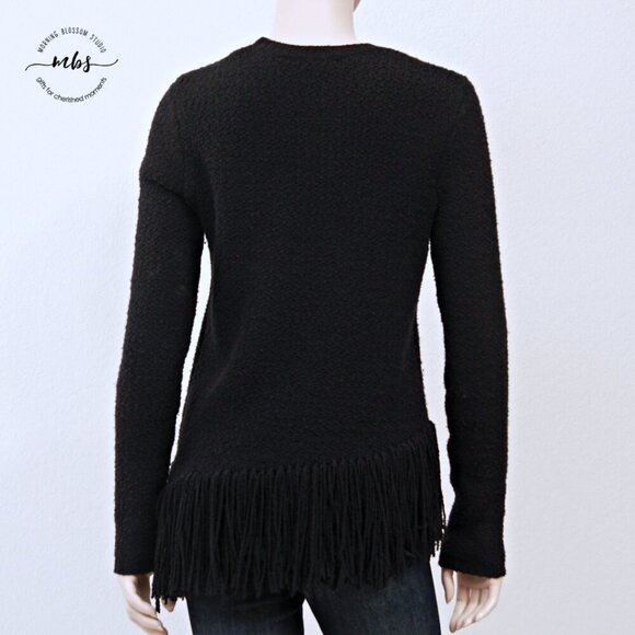 Theory Hudina Asymmetrical Crew Neck Merino Wool Fringe Hem Sweater Black SP - Picture 9 of 14